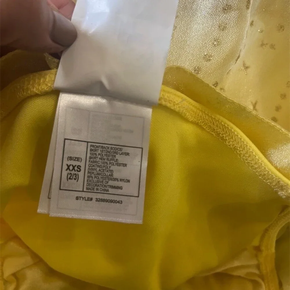 Disney Store Belle Princess Costume Dress Girls 2XS Gold Long Glitter